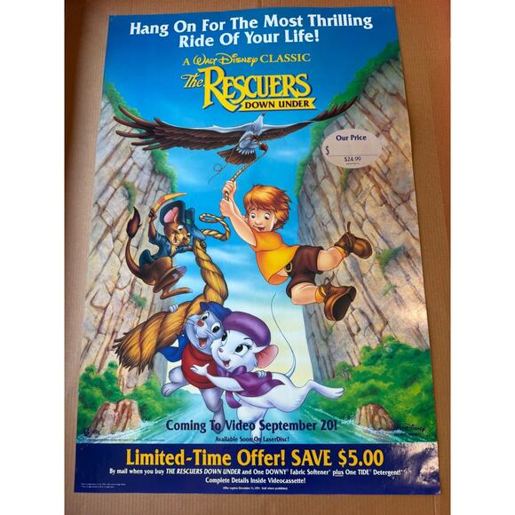DISNEY THE RESCUERS Movie theater size poster vintage 90s NEW - Picture 1 of 1